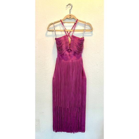 Herve Leger XS Pink Fringe Bandage Dress Midi Holiday $1650 - Picture 3 of 8
